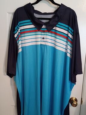 Men's KS Sport Navy Blue/Turquoise Striped Polo Shirt Size 7 XL BIG